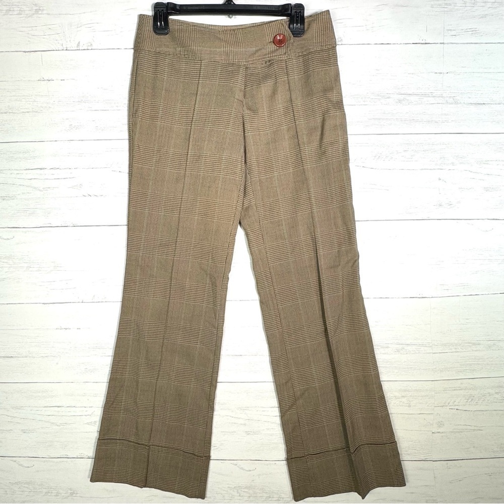 Vintage Y2K Tracy Evans Brown Plaid Wide Leg Pants Low Rise Cuffed Office Sz 5